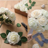 NNETM 50-Piece Silk Black Roses Combo Box Set | Artificial Flowers(White)