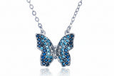 925 Sterling Silver Blue Butterfly Pendant Necklace with 5A Zirconia – Elegant Women's Jewelry Gift Set