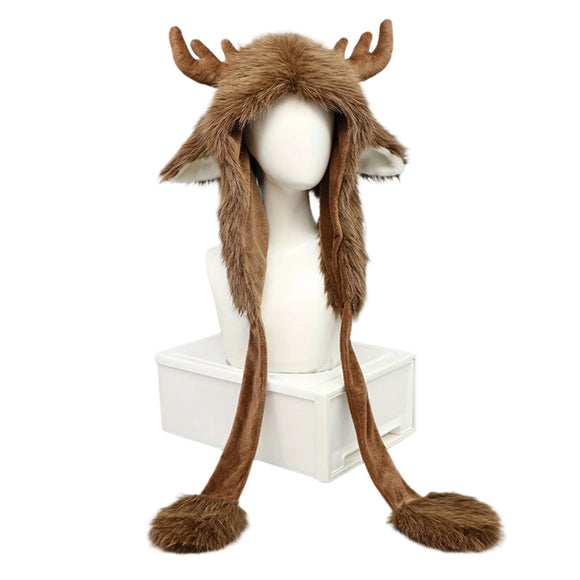 NNETM Winter Hat with Warm Moose Antlers Faux Fur