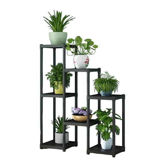 NNETM Contemporary 7-Storey Flower Rack: Multi-Layer European Plant Stand- Black