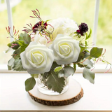 NNETM 50-Piece Silk Black Roses Combo Box Set | Artificial Flowers(White)