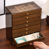8-Layer Walnut Jewelry Box with Velvet Lining – Large Capacity Wooden Jewelry Organizer