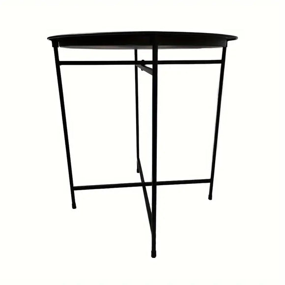 NNETM 1 tier Black Round Coffee Table with Detachable Tray - Metal Edge Design