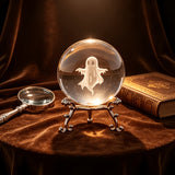 Ghost Crystal Ball Ornament with Metal Stand – Gothic Desktop Decor