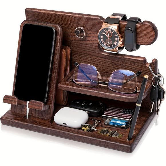 NNETM Wooden Desk Organizer Phone Docking Station Stand