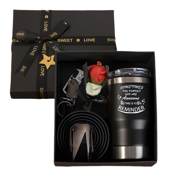 NNETM Men's Gift Set with Wallet Belt Keychain (6pcs)