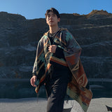 NNETM Windproof Cape Boho Geometric Shawl Wrap with Fringe