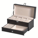 PU Leather Double-Layer Jewelry & Watch Storage Box – 4-Slot Organizer for Watches and Accessories