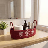 Christmas Rope Storage Basket with White Snowflake Embroidery 1pc