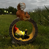 NNETM Solar Squirrel Elf Garden Statue Light with Wireless Charging