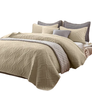 NNETM Beige Microfiber 3-Piece 150GSM Bedspread Set - Queen Size