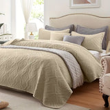 NNETM Beige Microfiber 3-Piece 150GSM Bedspread Set - Queen Size