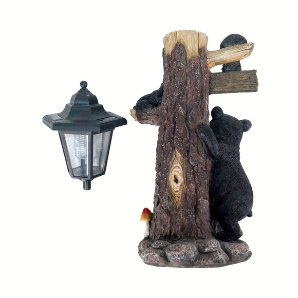NNETM Solar Resin Bear Statue with LED Lights