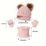 NNETM Cozy Kids' Winter Knitted Hat, Scarf, and Glove Set - Pink