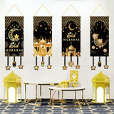 NNETM 4pcs Black Golden Moon Islamic Hanging Flags