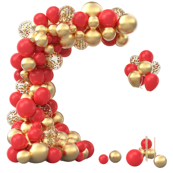 NNEOBA Red & Gold Balloon Arch Garland Kit with Metallic Gold Confetti Balloons