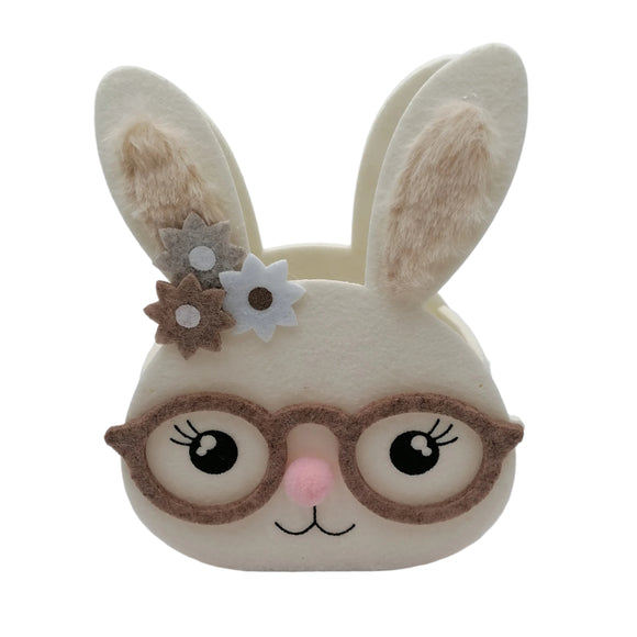 NNETM Spring Felt Rabbit Box with Glasses and Floral Accents