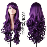 80CM Purple Long Curly Cosplay Wig Adjustable Net Cap