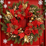 NNETM Front Door Christmas Wreath with Red Flowers