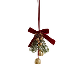 Christmas Hanging Ornament with Red Velvet Bow and Bell