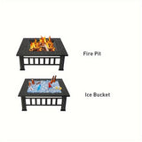 NNETM Square Metal Wood Fire Pit Table