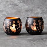 A Pair of Dancing Skeleton Couple Candlesticks for The Day of The Dead, Featuring Two Glass Halloween Party Decorations with Sugar Skulls And Floral Designs. Ideal for Haunted House Themes, Studios, Weddings, Christmas, Easter, Thanksgiving