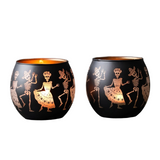 A Pair of Dancing Skeleton Couple Candlesticks for The Day of The Dead, Featuring Two Glass Halloween Party Decorations with Sugar Skulls And Floral Designs. Ideal for Haunted House Themes, Studios, Weddings, Christmas, Easter, Thanksgiving