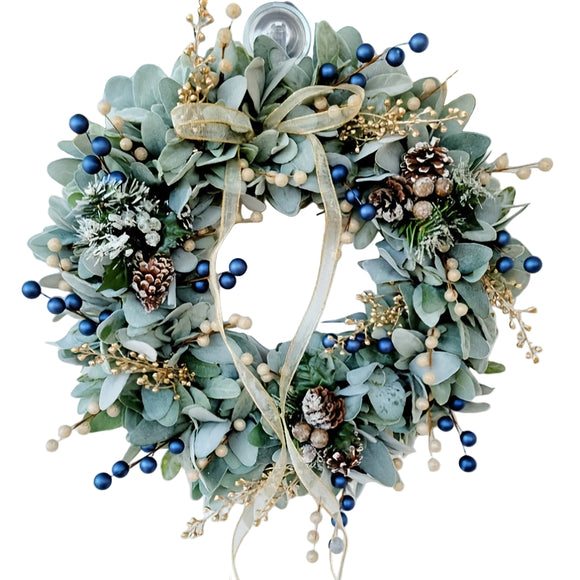 NNETM Blueberry Eucalyptus Wreath with Golden Accents