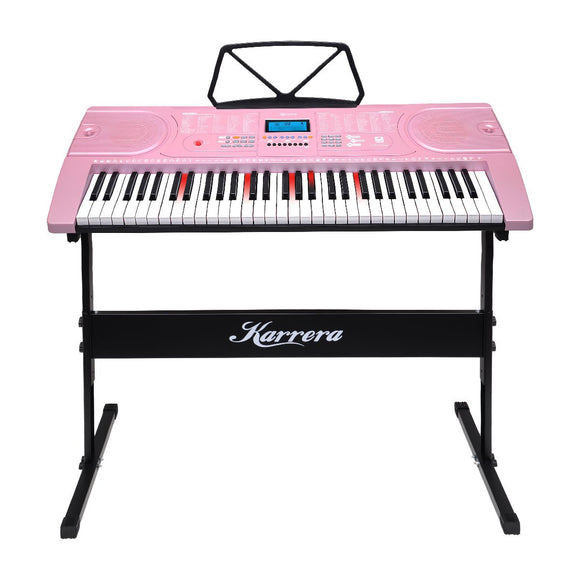 NNEDPE 61-Key Electronic LED Piano Keyboard with Stand - Pink