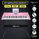 NNEDPE 61-Key Electronic LED Piano Keyboard with Stand - Pink