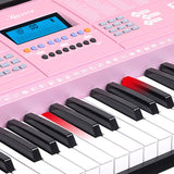 NNEDPE 61-Key Electronic LED Piano Keyboard with Stand - Pink