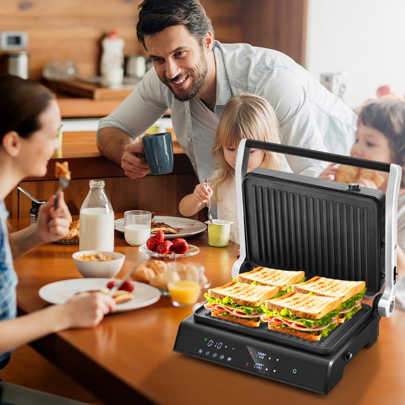 NNECW 3 in 1 Indoor Grill with Nonstick Grill Plates & Removable Drip Tray