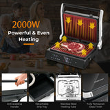 NNECW 3 in 1 Indoor Grill with Nonstick Grill Plates & Removable Drip Tray