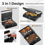 NNECW 3 in 1 Indoor Grill with Nonstick Grill Plates & Removable Drip Tray