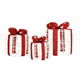 NNECW Set of 3 Christmas Lighted Gift Boxes with Waterproof Plug