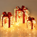 NNECW Set of 3 Christmas Lighted Gift Boxes with Waterproof Plug
