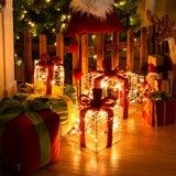 NNECW Set of 3 Christmas Lighted Gift Boxes with Waterproof Plug