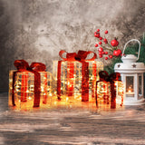 NNECW Set of 3 Christmas Lighted Gift Boxes with Waterproof Plug