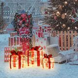 NNECW Set of 3 Christmas Lighted Gift Boxes with Waterproof Plug