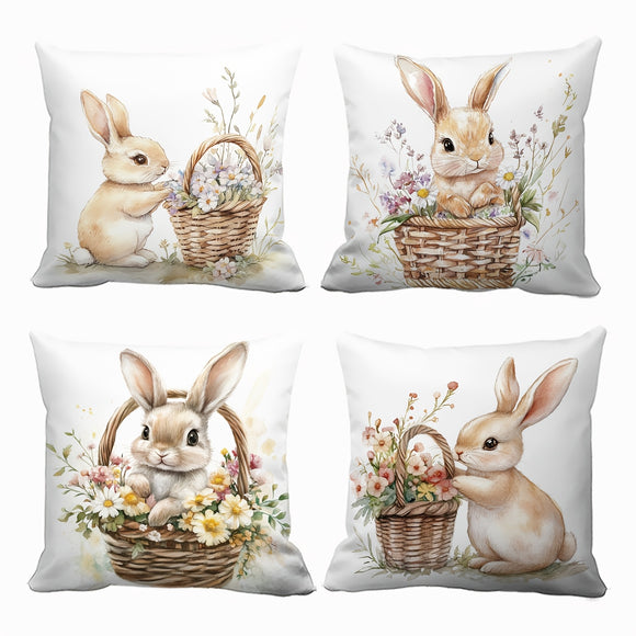 NNETM 4pcs Multicolor Easter Bunny Floral Cushion Covers