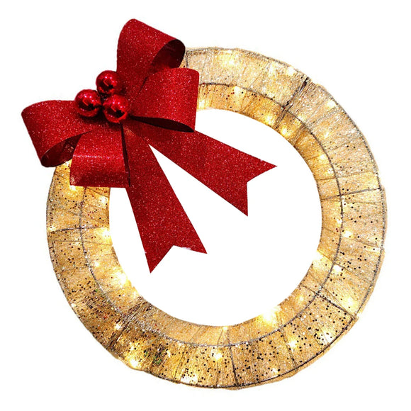 NNEOBA Christmas LED Wreath with Red Bow