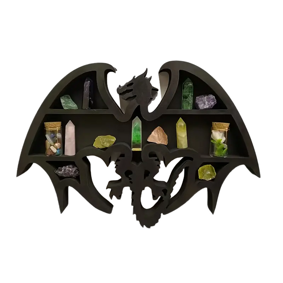 NNETM Dragon Guardian: Handcrafted Wooden Crystal Wall Display