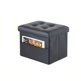 NNETM Grey PU Leather Storage Ottoman: Folding Foot Stool with Thicker Foam