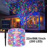 Outdoor Solar LED String Lights, Solar Fairy String Lights, 8-Mode Dusk to Dawn, Garden Trees Courtyard House Party Wedding Decorations, Halloween And Christmas Decorations, Camping Lights, Spring Garden Lights, Summer Solar Lights-PURPLE 300LED  31.97M