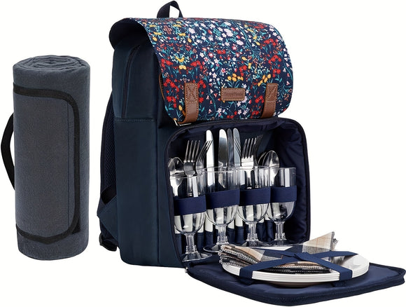 NNETM Insulated Picnic Backpack Set for 4 with Blanket
