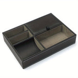 Men's Faux Leather Valet Tray Organizer – 5-Compartment Jewelry & Everyday Essentials Storage Box