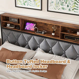 NNETM Queen Size Bed Frame with Drawers, Shelf, Headboard & Charging Station(Brown)