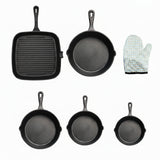 6PCS Cast Iron Skillet Set with Oven Mitt