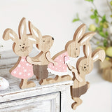NNETM Rustic Wooden Easter Bunny Family Ornament 3D Decoration