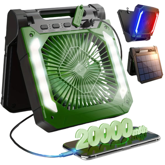 NNETM 20000mAh Solar Camping Fan with LED Light